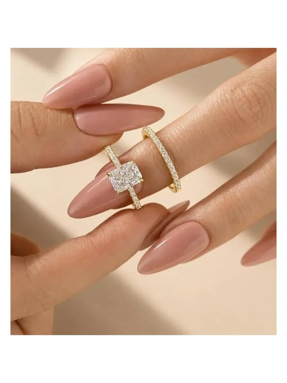 1.5ct Radiant CZ Wedding Ring Set 14K Gold Plated Brass Size 7.5 NWT